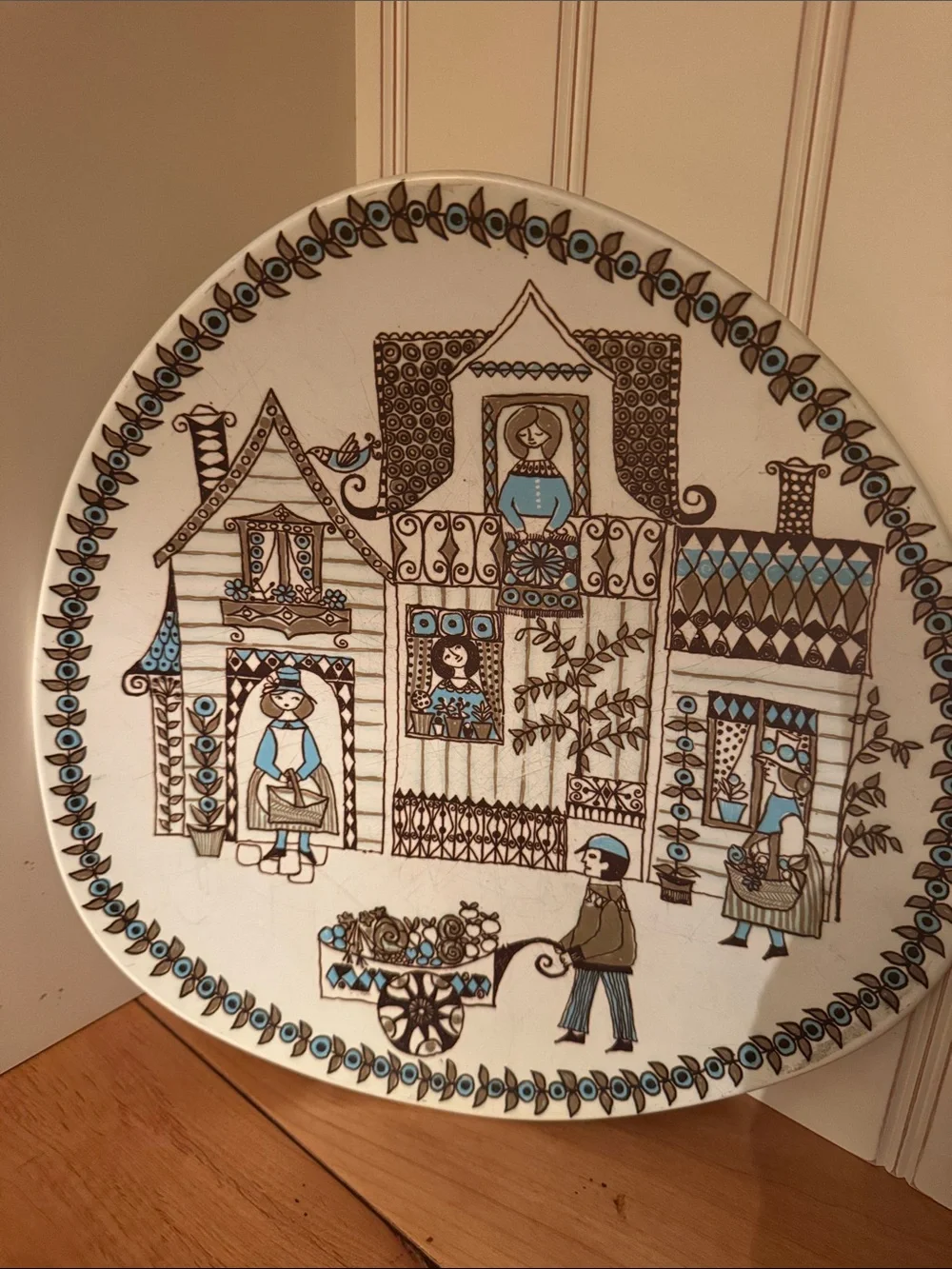 Vintage Figgjo Flint “market” pattern by Turi Design decorative plate